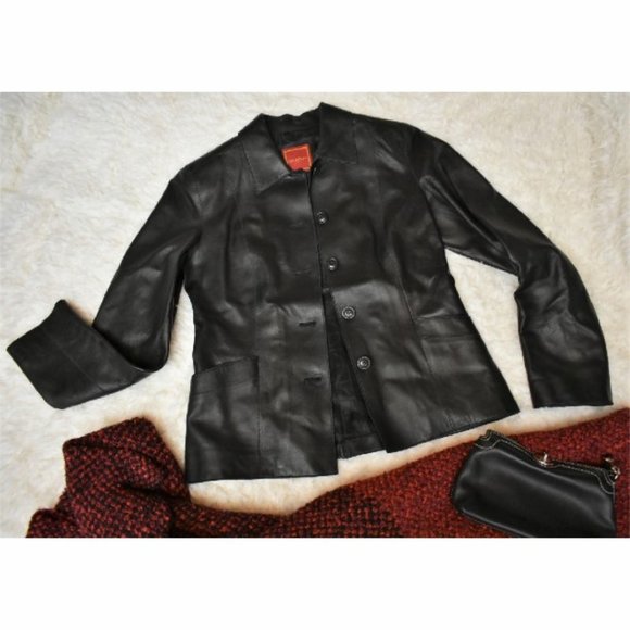 Cole Haan Jackets & Blazers - Cole Haan City black lambskin leather jacket coat button up pockets collar